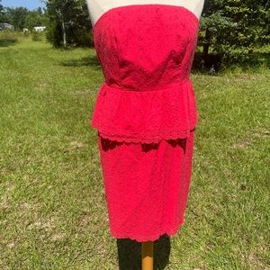 Allen B red eyelet strapless dress size 12